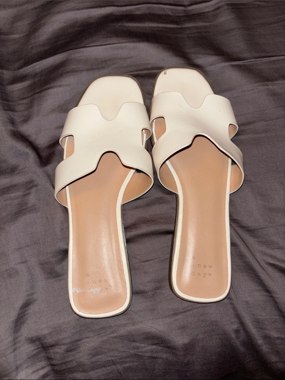 a new day White Slide Sandals with Tan Insole